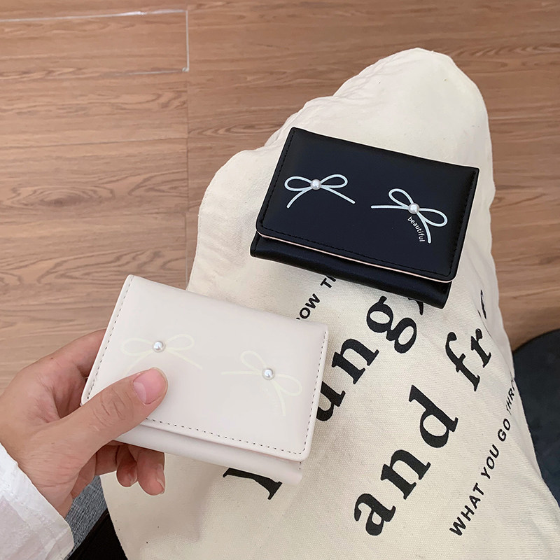 新款短款蝴蝶结可爱韩版小众钱包女士清新三折创意迷你卡包零钱夹