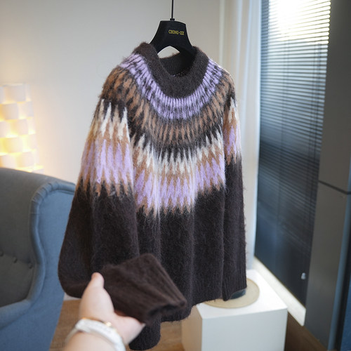 虫小小费尔岛提花马海毛针织衫