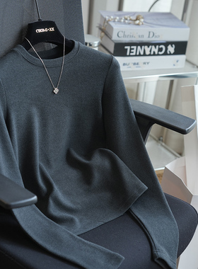 虫小小 软糯磨毛双面华绒简约纯色圆领打底衫女T恤内搭秋冬A90B