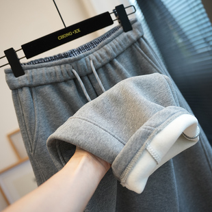 新款 冬季 A71H 女休闲长裤 撞色格纹腰头加绒加厚保暖宽松阔腿弯刀裤