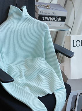 虫小小 无缝一体100羊毛纯色堆堆领针织衫女毛衣内搭秋冬新款A84C