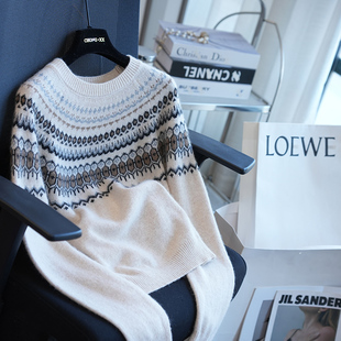 虫小小 女毛衣内搭秋冬A87C 费尔岛复古提花绵羊毛兔毛圆领针织衫