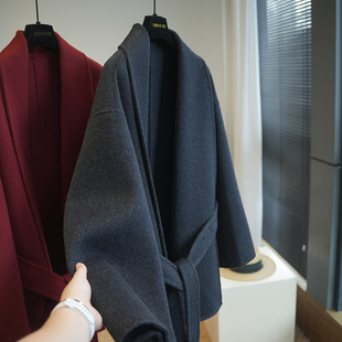 柜上2W+优雅气质羊绒羊毛系带收腰双面呢大衣女呢子外套秋冬A72R
