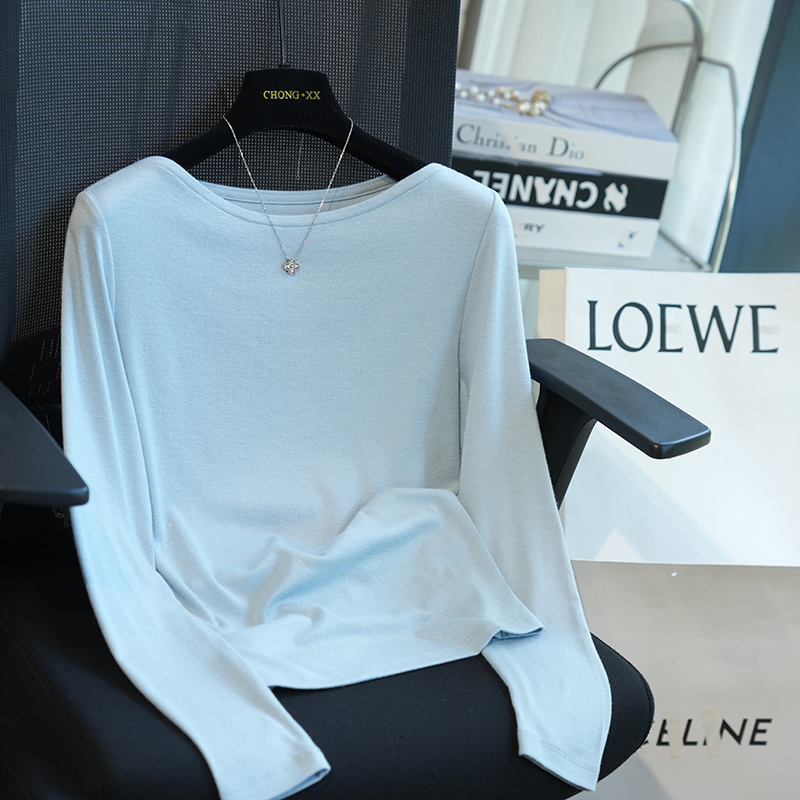 虫小小长绒棉一字领长袖打底衫