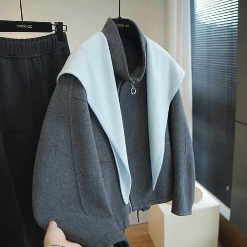 虫小小绵羊毛立领拉链羊绒外套