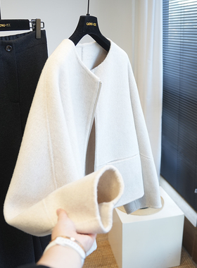 虫小小 羊绒羊毛圆领拉链双面呢短款呢大衣女毛呢外套秋冬季A78M