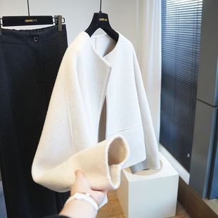 虫小小 羊绒羊毛圆领拉链双面呢短款呢大衣女毛呢外套秋冬季A78M