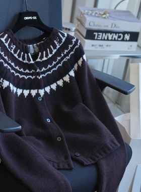 柜上1.5K+复古费尔岛提花纯羊毛针织开衫女毛衣外穿秋冬新款A82M