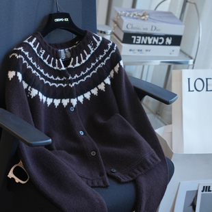 A82M 女毛衣外穿秋冬新款 柜上1.5K 复古费尔岛提花纯羊毛针织开衫