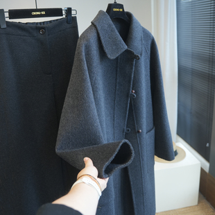 虫小小 气质优雅羊毛羊绒翻领双面呢中长款大衣女外套冬新款A93D