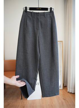 柜上4K+小禾家羊毛高腰磨毛茧型九分西装裤女通勤休闲裤秋冬A80Q