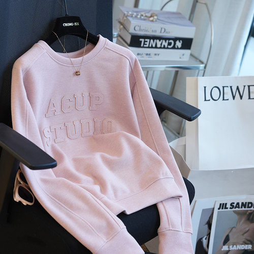 虫小小字母刺绣宽松廓形卫衣女