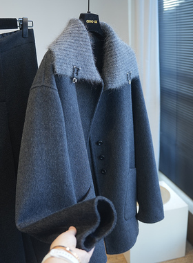 虫小小 法式优雅绵羊毛山羊绒针织翻领双面呢大衣女外套秋冬A92M