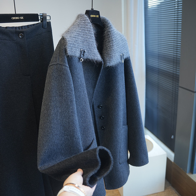 虫小小绵羊毛山羊绒针织领呢外套