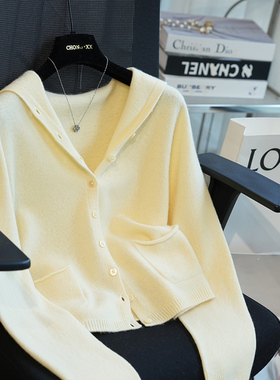 虫小小 无缝一体羊毛羊绒连帽针织开衫女内搭毛衣外套秋冬季A66B