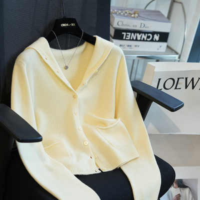 虫小小无缝羊绒羊毛连帽针织开衫