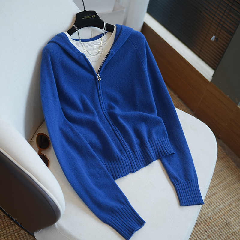 虫小小绵羊毛连帽拉链针织开衫