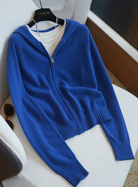 虫小小 明星同款100羊毛连帽拉链针织开衫女毛衣外套卫衣秋季A68K