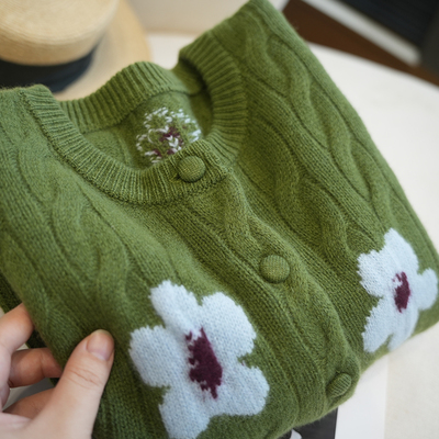 虫小小全羊毛花朵针织毛衣开衫