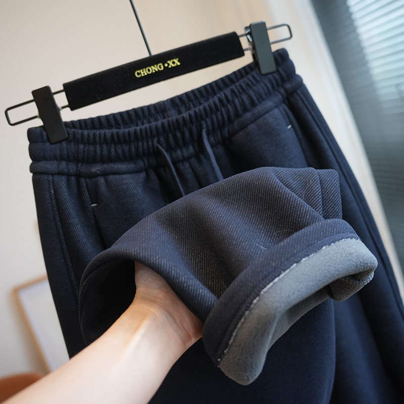 轻松过冬！加绒加厚保暖仿牛仔高腰宽松阔腿弯刀裤女休闲长裤A90E,女装/女士精品,休闲裤,淘宝优惠券,粉丝福利购,淘宝优惠卷