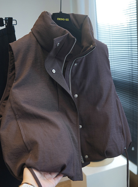 新国标90白鹅绒保暖立领短款中空纱羽绒服马甲女背心外套秋冬A65G