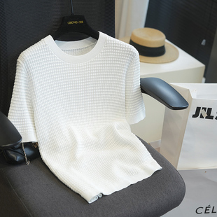 T恤女上衣春夏新款 柜上1K 针织衫 显瘦圆领短袖 A106K TH华夫格修身