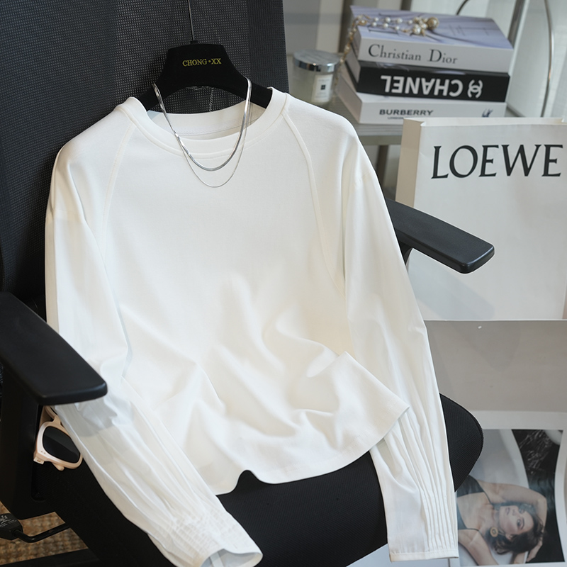 虫小小圆领风琴褶皱袖口T恤