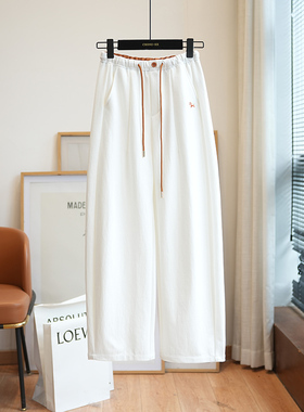 高级感小马刺绣高腰显瘦直筒休闲裤女阔腿长裤2026春季新款A103R