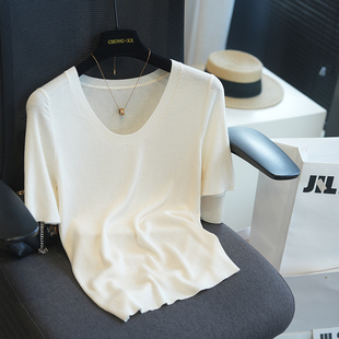 T恤女上衣26春夏新A109K 显瘦正肩针织衫 虫小小 莱赛尔真丝U领修身