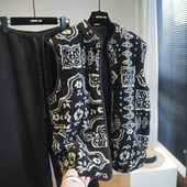 虫小小 复古图腾印花保暖摇粒绒立领背心女叠穿马甲外套秋冬A70G