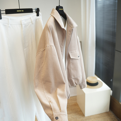 虫小小纯棉灯芯绒翻领夹克外套