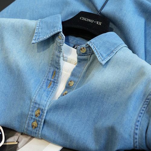 虫小小短款牛仔衬衫纯棉