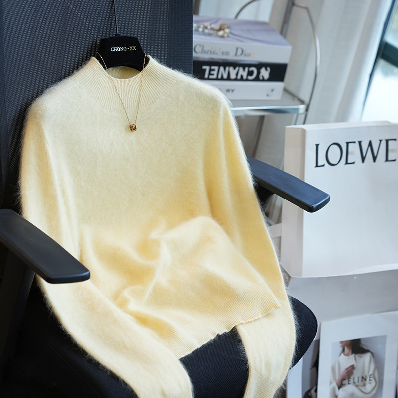 虫小小羊绒羊毛半高领拉毛针织衫