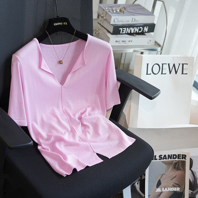 虫小小莱赛尔醋酸V领短袖针织衫