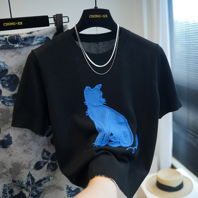 虫小小莱赛尔猫咪短袖针织上衣