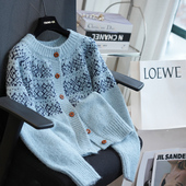 女宽松厚实毛衣外套秋冬新款 虫小小 复古费尔岛圆领针织开衫 A85H