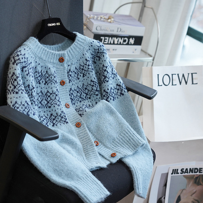 虫小小复古费尔岛圆领针织开衫