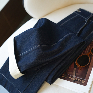 虫小小 高阶色织棉布阔腿显瘦牛仔裤女休闲镰刀裤哈伦裤春季966D