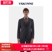 VSKONNE威斯康尼男西装 意大利VBC面料深灰色格子100%羊毛西服