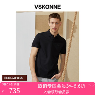 VSKONNE威斯康尼蓝标商场同款 男 POLO衫 黑色棉混纺休闲翻领T恤衫