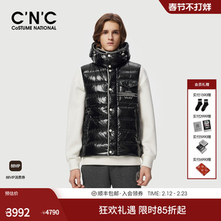 CNC男装25冬季新款连帽厚款保暖男士羽绒马甲黑色轻奢羽绒背心