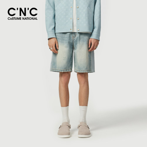 CNC男装26夏季新款纯棉男士五分牛仔裤浅蓝色品牌正品牛仔短裤