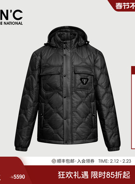 CNC男装25冬季新款辑格黑色连帽保暖男士棉服轻奢厚款夹克外套