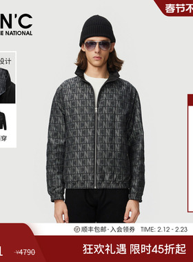 CNC男装25秋季新款正反两穿满版印花男士休闲夹克黑色薄款外套