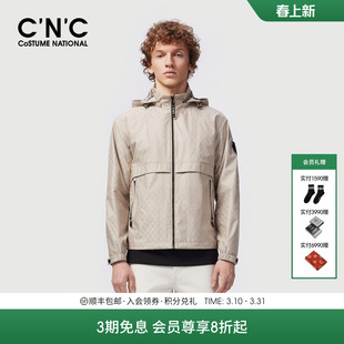 CNC男装25秋冬季新款满版提花连帽男士夹克外套薄款合身茄克