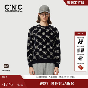 CNC男装套头卫衣25秋冬新款提花老花满版针织保暖休打底衫