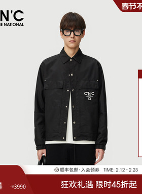 CNC男装25秋季新款logo刺绣男薄款夹克翻领工装黑色轻奢休闲外套