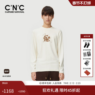 CNC男装25秋季新款logo凸印男圆领长袖T恤印花莫代尔青年打底衫