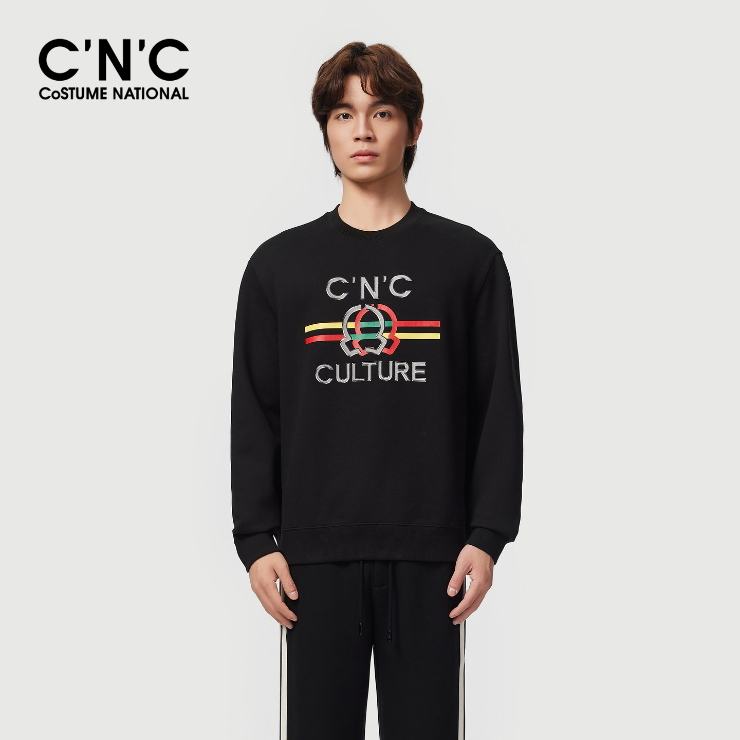 CNC男装25秋季新款大logo印花圆领男士长袖卫衣休闲轻奢打底衫