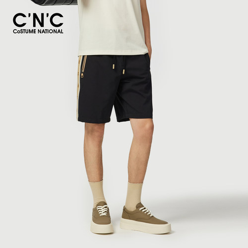 CNC男装26夏季新款男士休闲短裤侧边条纹logo提花轻奢五分裤